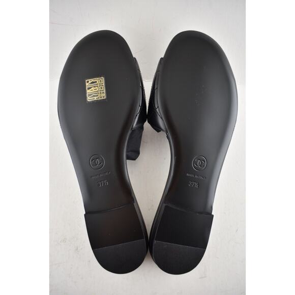 Chanel REV Black Turnlock Quilted Gold CC Logo Mules Slide Sandal Flop Flat 37.5 - Picture 12 of 12